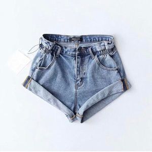 Light Blue Cinched High Waisted Shorts